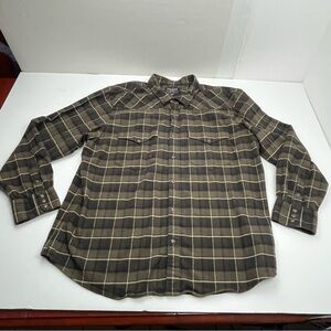 Filson Western Trim Fit Flannel Shirt CC Dark Brown Tan Light LS Plaid Snap XXXL